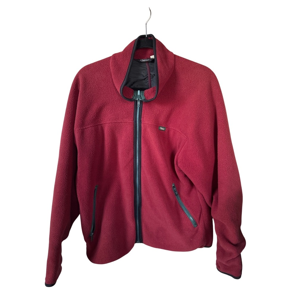 Orvis Polartec Fleece Jacket Mens Medium Red Excellent Full Zip Made in USA